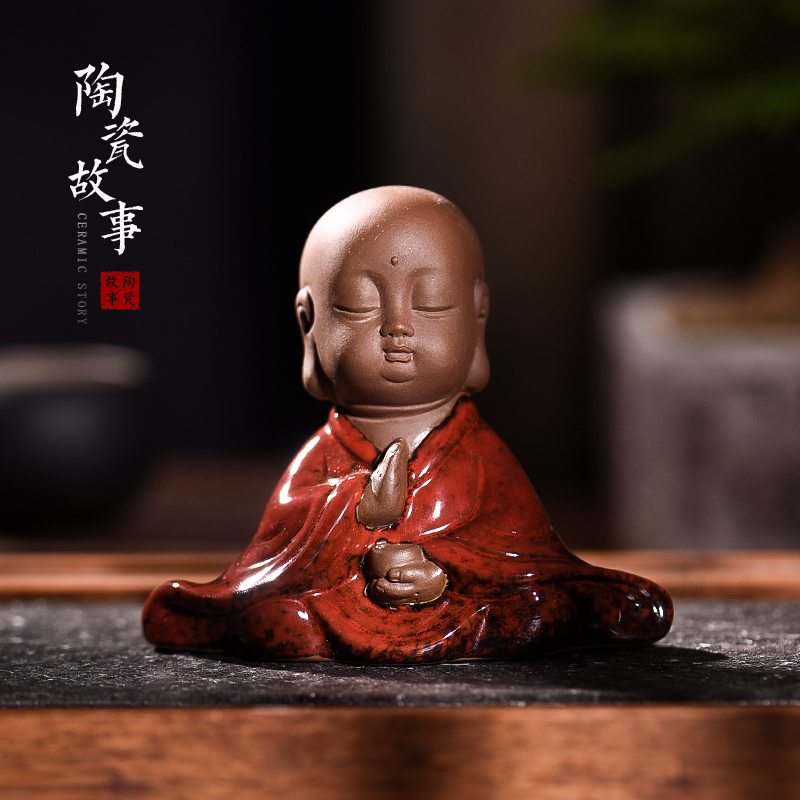 Purple ceramic furnishing articles pet boutique story tea to keep tea Japanese play the young monk tea tea tea table decoration