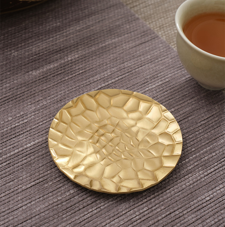 Ceramic story pure copper saucer coasters metal vintage Japanese hammer creative accessories kung fu tea set with zero