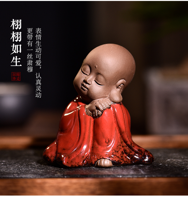 Purple ceramic furnishing articles pet boutique story tea to keep tea Japanese play the young monk tea tea tea table decoration