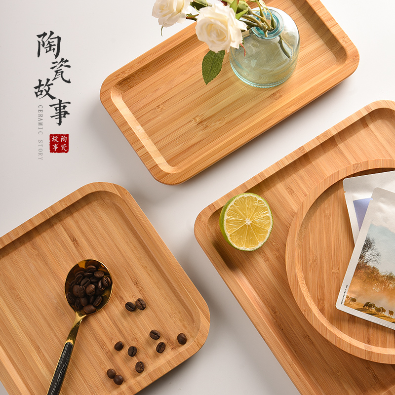 Ceramic story bamboo tray was solid wood tea tea tray was home small fruit bowl Japanese heavy wood dry mercifully tea accessories