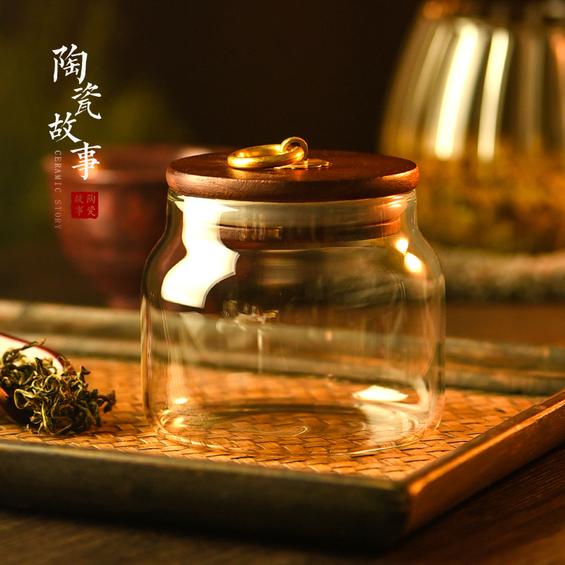 Ceramic seal pot acacia wood cover story glass tea tea accessories pu 'er household moisture storage tanks