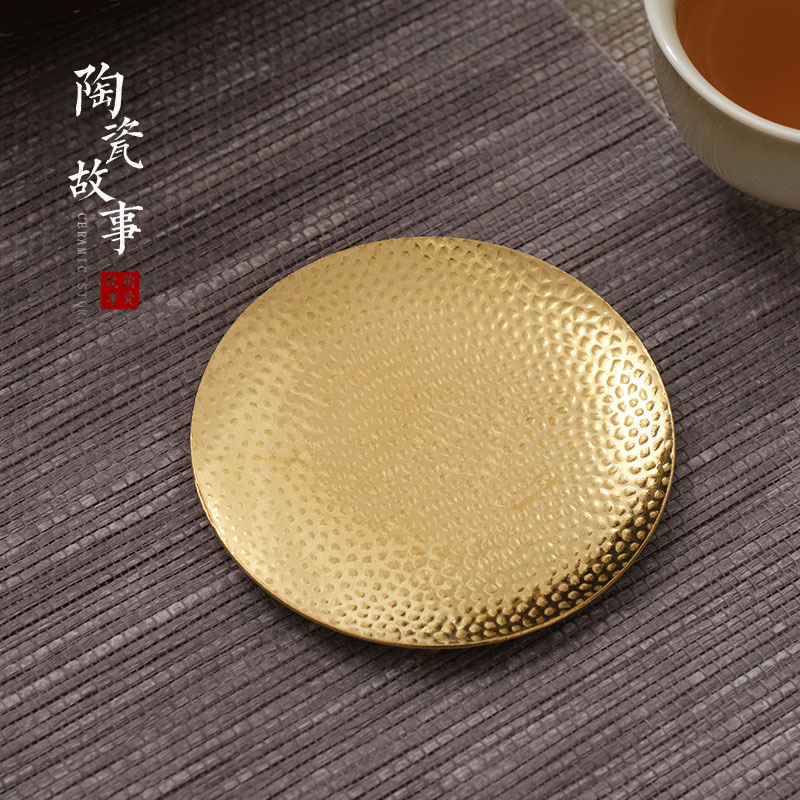 Ceramic story pure copper manual creative Japanese teacup pad alloy saucer blowout hot insulation kung fu tea accessories