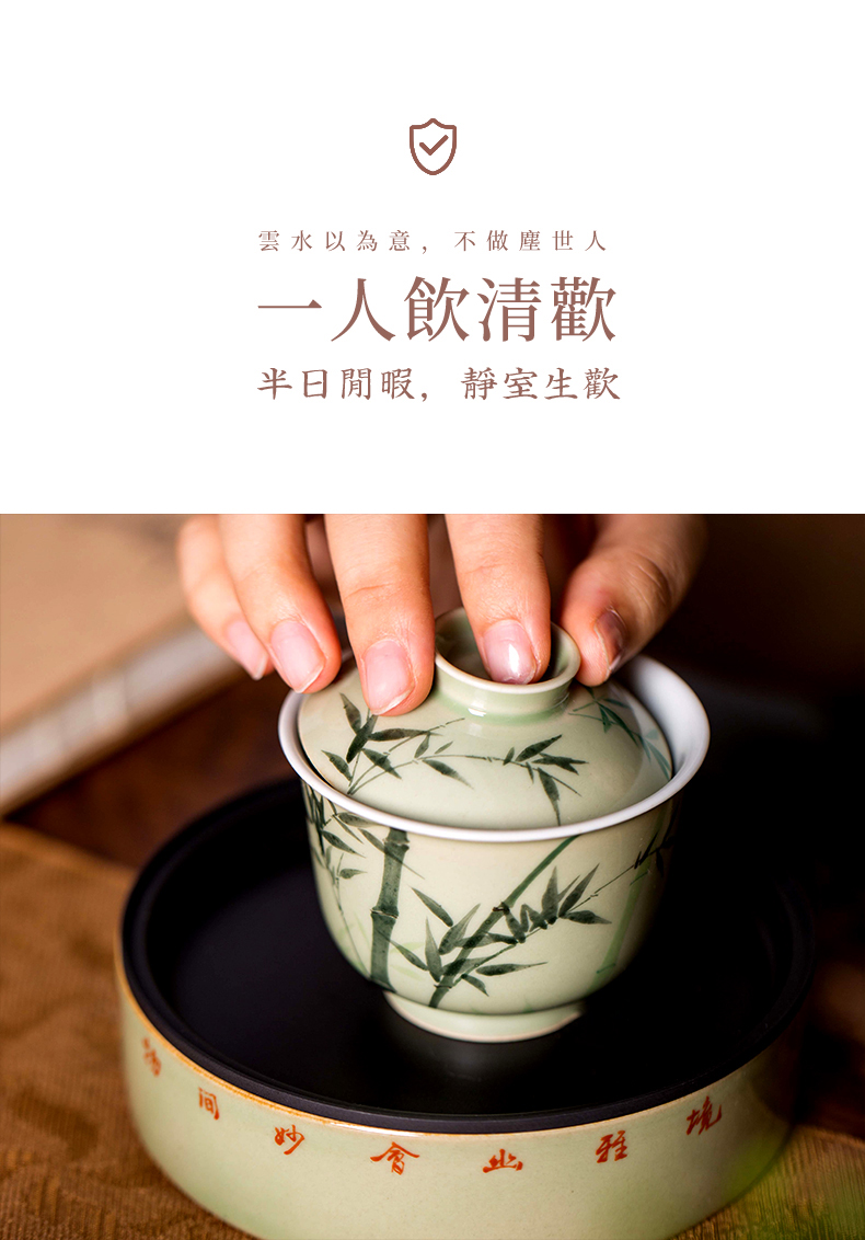 High - end checking hand - made ceramic story town tureen only three tureen single pea green glazed bamboo tureen