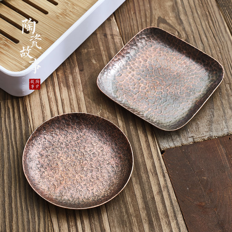 Copper hammer eye grain ceramic story coasters Japanese zen cup saucer insulation prevent hot kung fu tea accessories