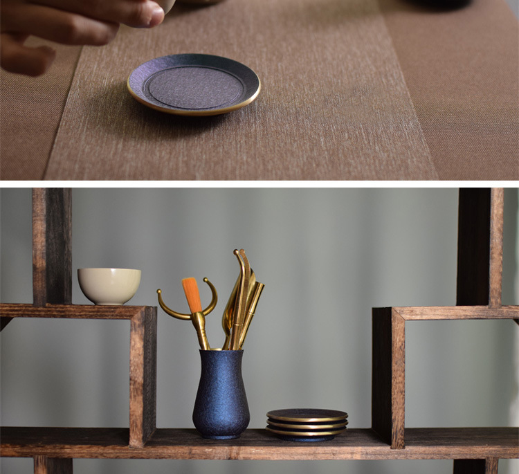 Brass color cup pad insulation pad saucer ceramic story Japanese creative kung fu tea accessories with zero
