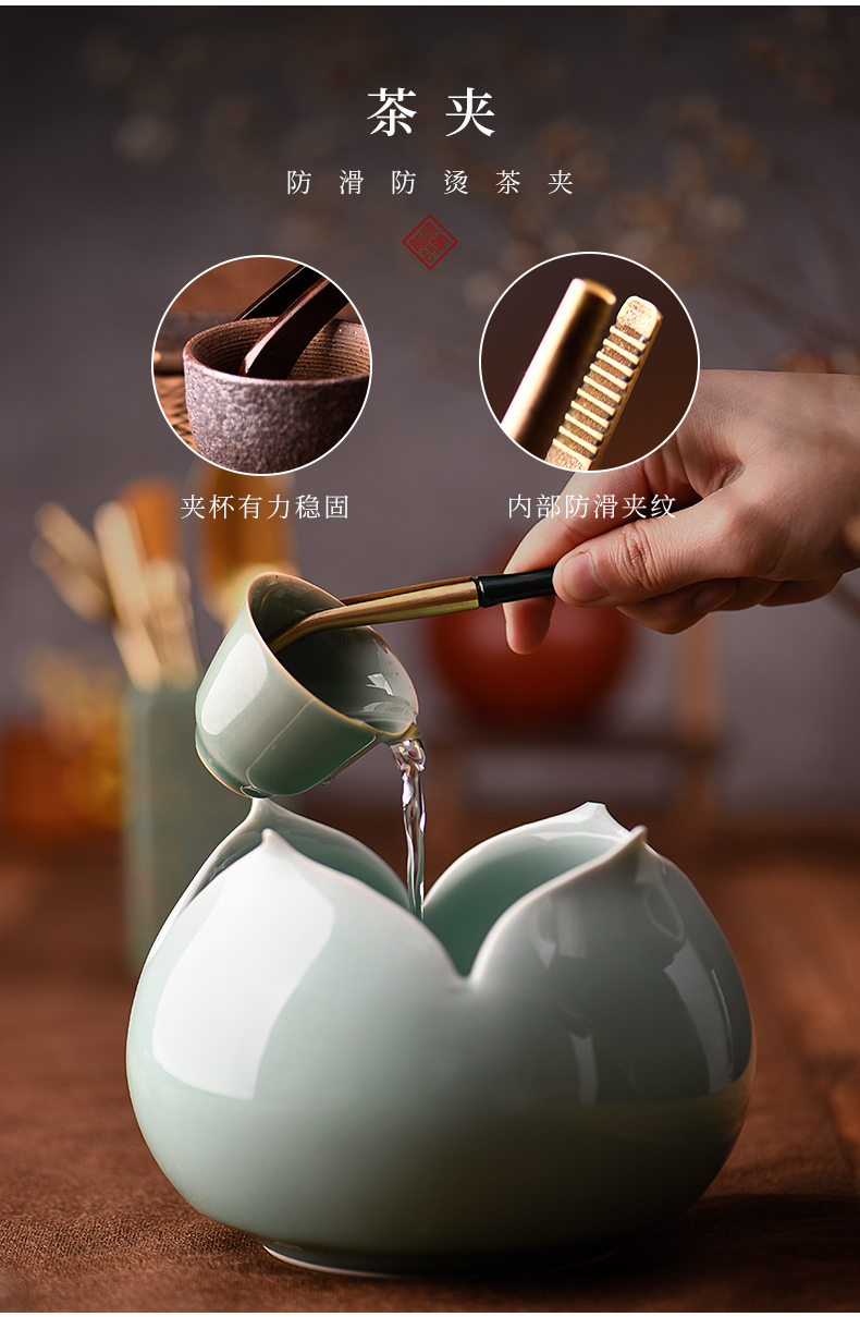 Ceramic knives story tea tea six gentleman 's suit ChaZhen kung fu light key-2 luxury ebony pure copper tea accessories