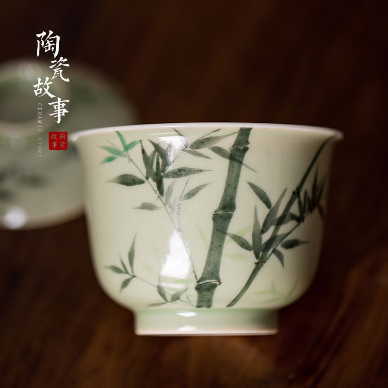 High - end checking hand - made ceramic story town tureen only three tureen single pea green glazed bamboo tureen