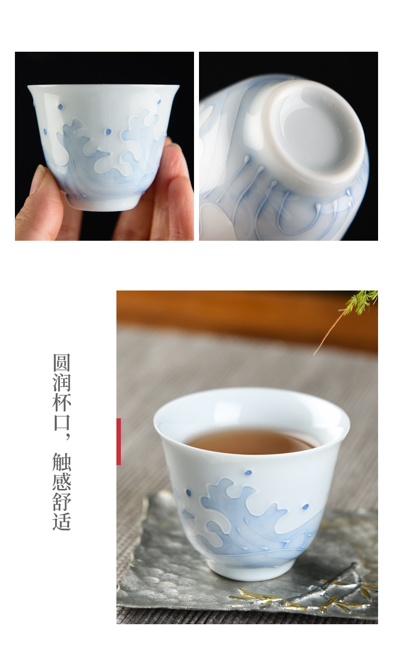 White porcelain ceramic story kung fu tea set suit I and contracted household high waves tureen cup teapot