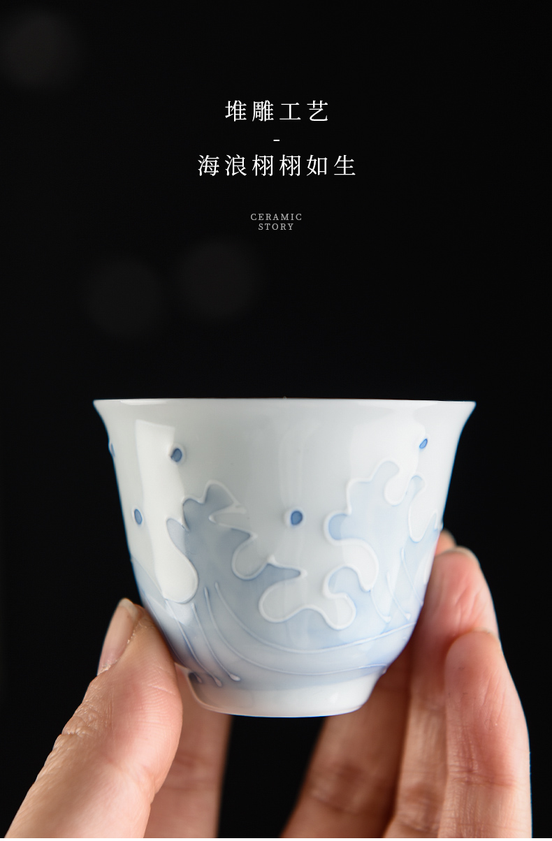 Members of the white porcelain teacup ceramic sample tea cup kung fu tea set household small waves fragrance - smelling cup single cup of tea