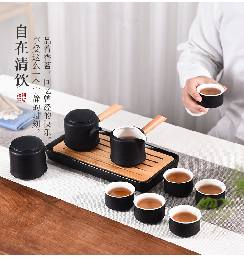Story of kung fu tea set suit small household set of tea cups ceramic teapot Japanese visitor high - grade office