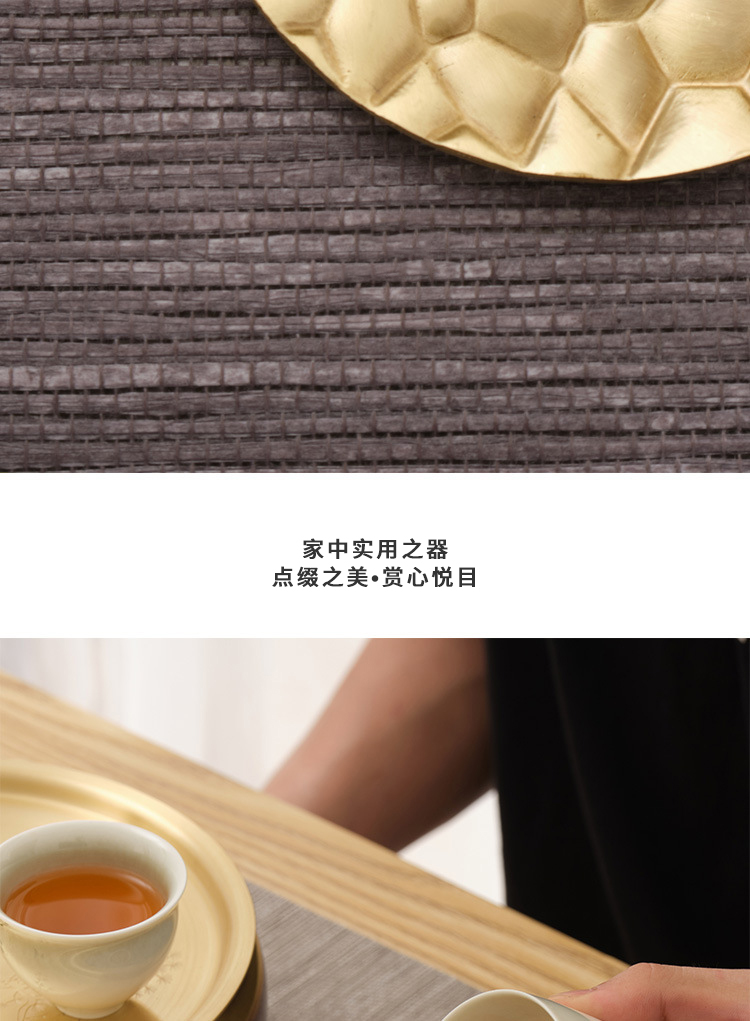 Ceramic story pure copper saucer coasters metal vintage Japanese hammer creative accessories kung fu tea set with zero