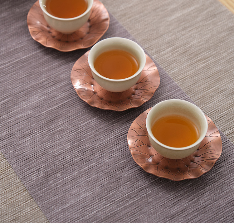 Copper pure Copper cup mat sample tea cup saucer ceramic story Japanese tea taking insulation prevent hot kung fu tea accessories