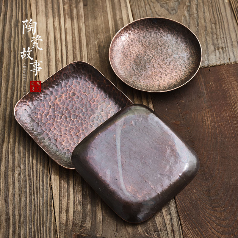 Copper hammer eye grain ceramic story coasters Japanese zen cup saucer insulation prevent hot kung fu tea accessories