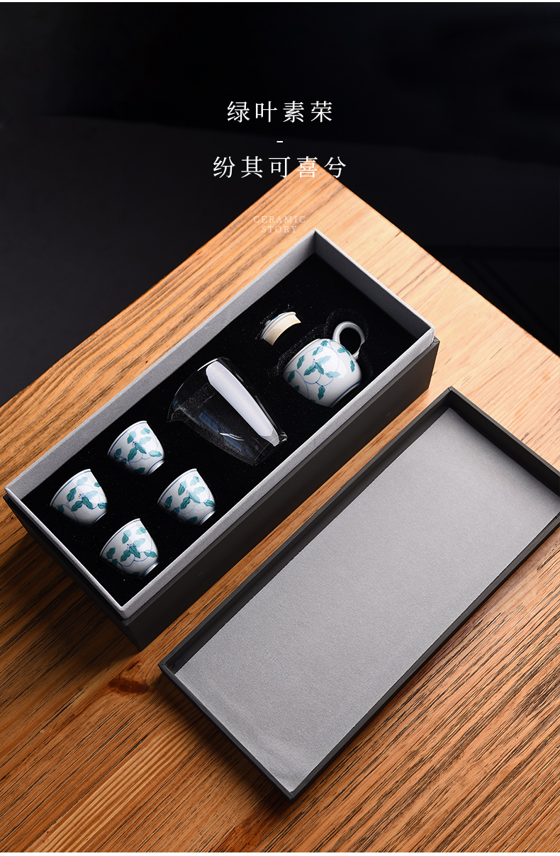 Ceramic story kung fu tea set suit household light cup high - grade key-2 luxury office receives a visitor small Chinese teapot