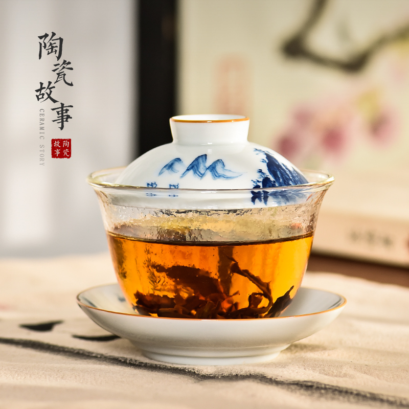Jingdezhen ceramic story glass tureen single three cups to high - end porcelain kung fu tea set tea bowl