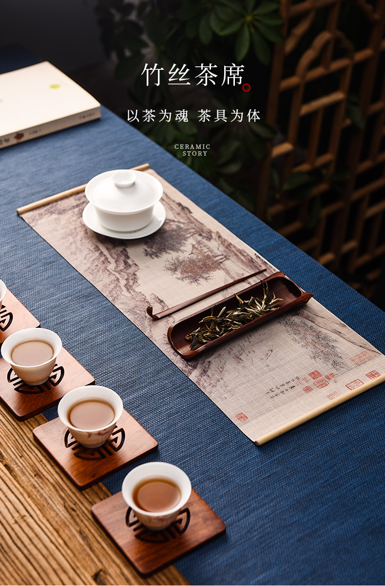 Ceramic story bamboo tea table small color printing and fine bamboo filament mat table flag zen tea tray tea tea accessories