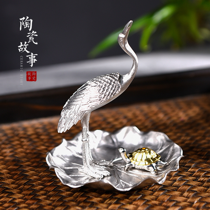 Ceramic and story of pure tin cranes incense inserted there are kung fu tea tea tea accessories zen creative move of a pet