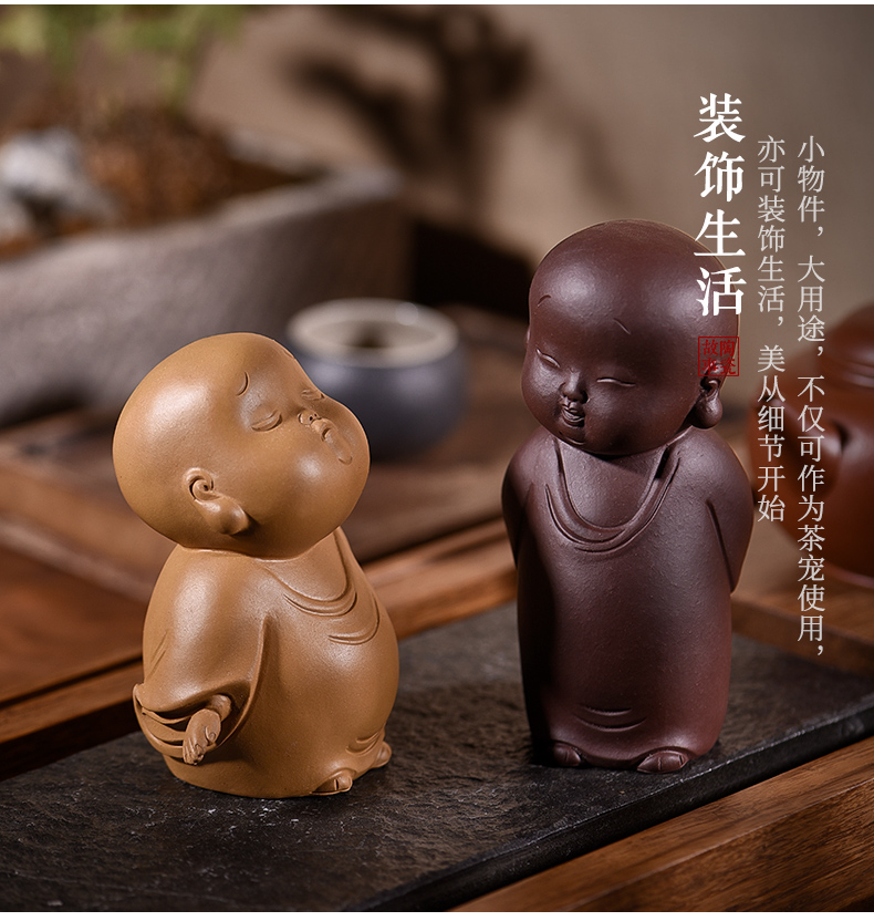 Ceramic purple Japanese story furnishing articles pet boutique tea can keep tea tea accessories play the young monk tea table decoration