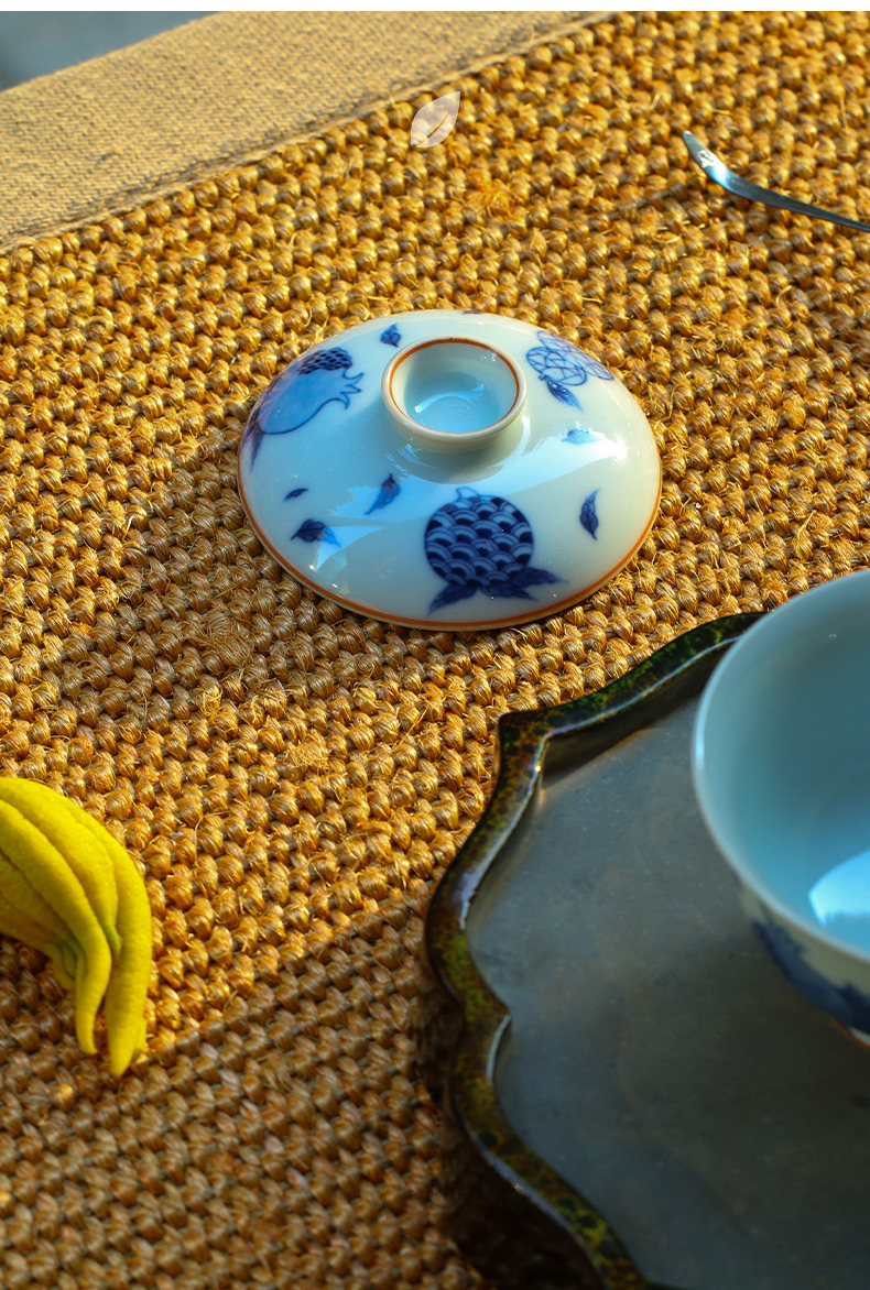High - end checking hand - made ceramic story town tureen three tureen only a single blue sanduo footed tureen
