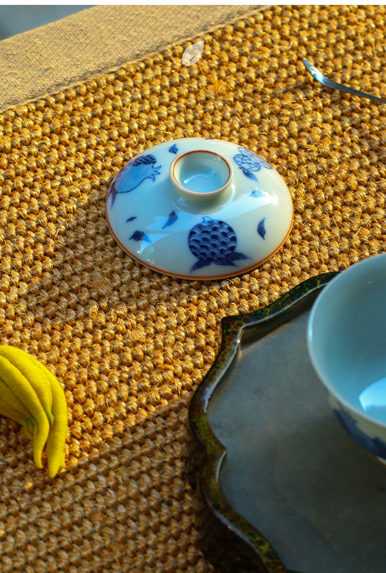 High - end checking hand - made ceramic story town tureen three tureen only a single blue sanduo footed tureen