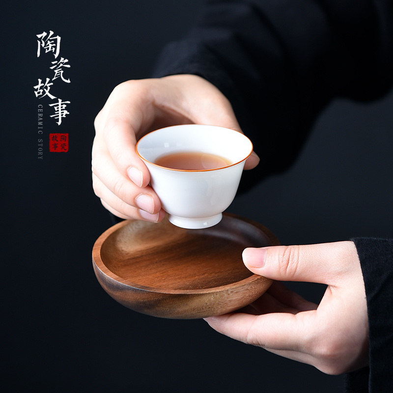 Ceramic story real wood coasters pot pad manual cup insulation pad tea utensils kung fu tea accessories