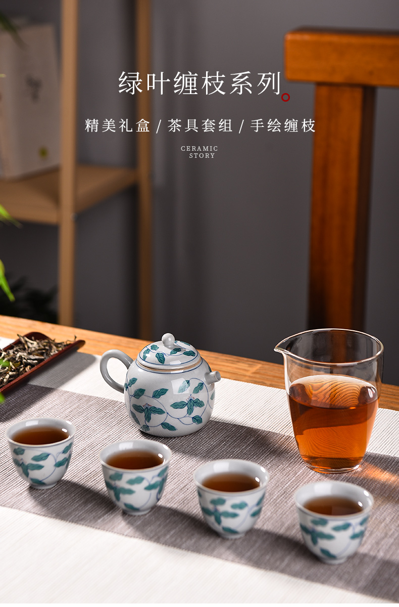 Ceramic story kung fu tea set suit household light cup high - grade key-2 luxury office receives a visitor small Chinese teapot