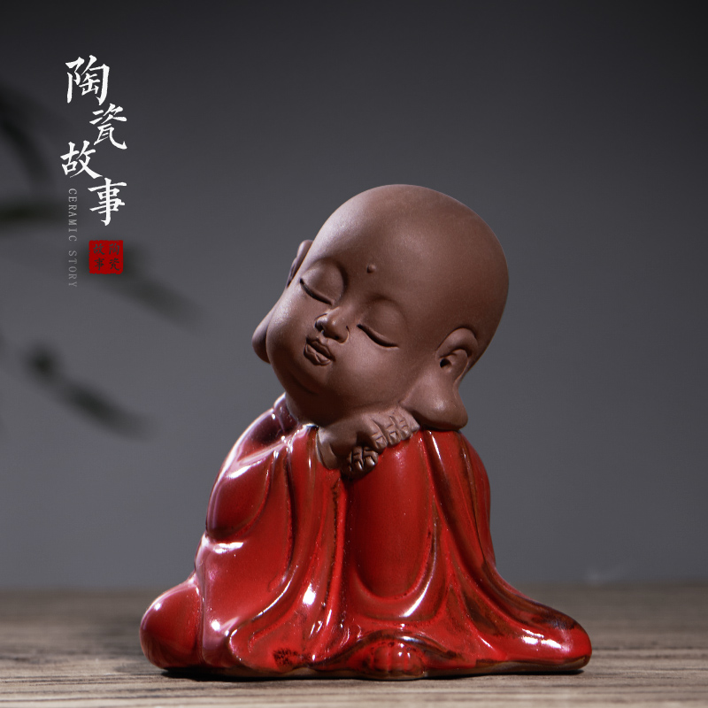 Ceramic creative young monk zen tea pet car furnishing articles coarse pottery tea for its ehrs playing manual its kung fu tea set