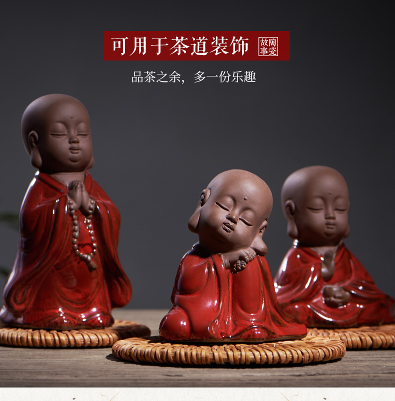 Ceramic creative young monk zen tea pet car furnishing articles coarse pottery tea for its ehrs playing manual its kung fu tea set