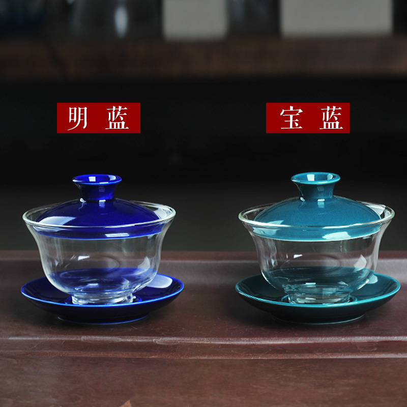 Tureen large cups thickening heat - resistant transparent glass only three ceramic bowl prevent hot kung fu tea tea bowl