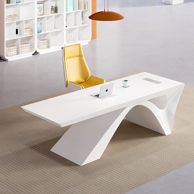 Minimalist Modern Desk Boss Table President Table President Table Creative Tech Sensation Big Bandae White Baking Lacquer Executive Manager Table