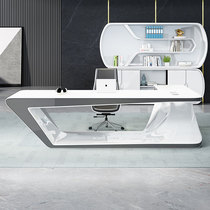 White Science and Technology Baked Lacquer Office Owner Table Brief Modern Grand Bandae President Table Work Net Red Light Extravagant Atmosphere