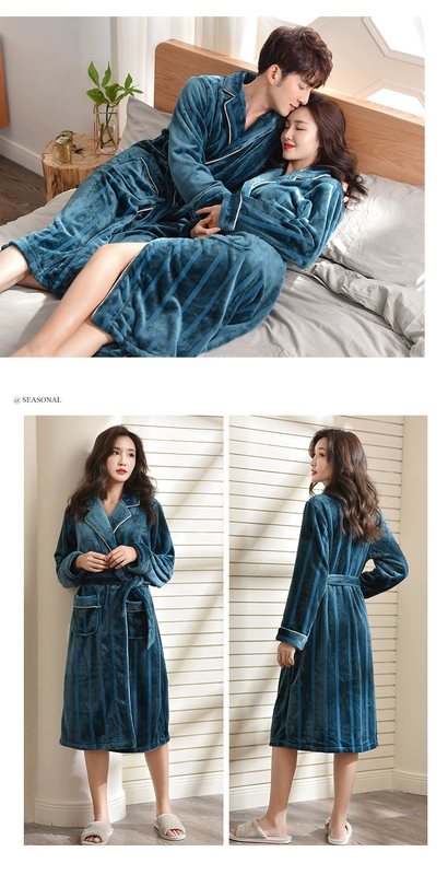 Mùa thu và mùa đông san hô nhung vài chiếc váy ngủ nữ mùa đông gợi cảm dày áo choàng dài flannel áo tắm nam kích thước lớn giữ ấm - Night Robe