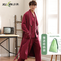 2022 new pajamas mens spring and autumn cotton nightgown three-piece set plus size autumn winter homewear mens