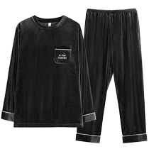 Gold velvet pajamas for men spring and autumn 2024 new warm thin coral velvet home clothes can be worn outside autumn and winter suits
