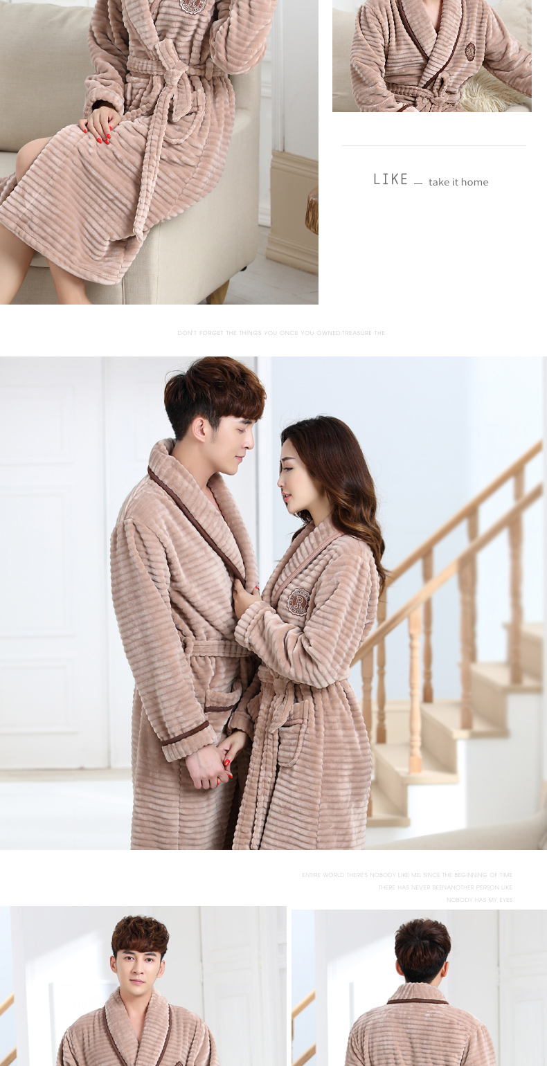 Mùa thu và mùa đông những người yêu thích flannel áo ngủ nam và nữ áo choàng tắm mùa đông dày đoạn dài áo choàng tắm san hô lông cừu kích thước lớn đồ ngủ - Night Robe đồ ngủ cặp
