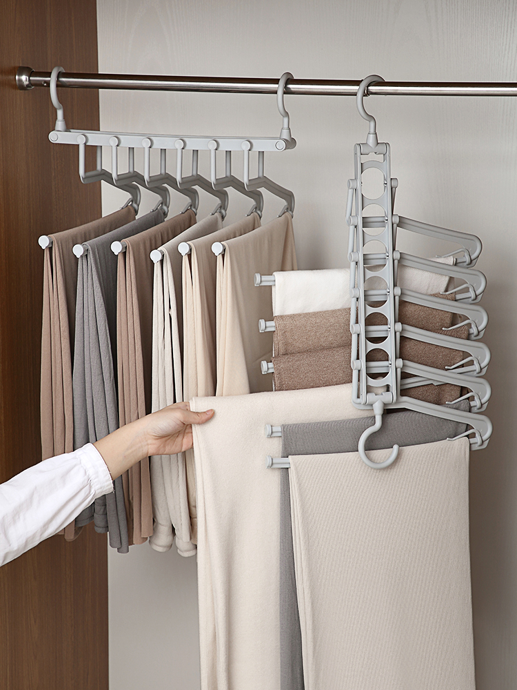 Folding trouser rack multi-functional magic trouser clip home wardrobe telescopic multi-layer hanger hanging trousers artifact storage hanger