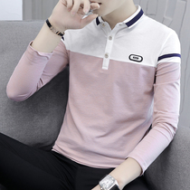 Mens long sleeves T-shirt Korean version trendy to lead blouses youth pure cotton with collar handsome outside wearing autumn clothes