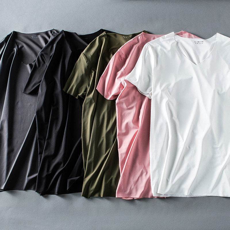 Ice wire short sleeve T-shirt men v-collar body half-cut summer cool breathable ultra-thin fitness sports clothes