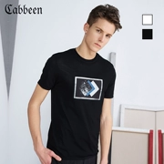 Carbine nam mùa xuân và mùa hè vòng cổ áo thun ngắn tay áo len mô hình giản dị màu đen nửa tay T-Shirt cá tính thanh niên B