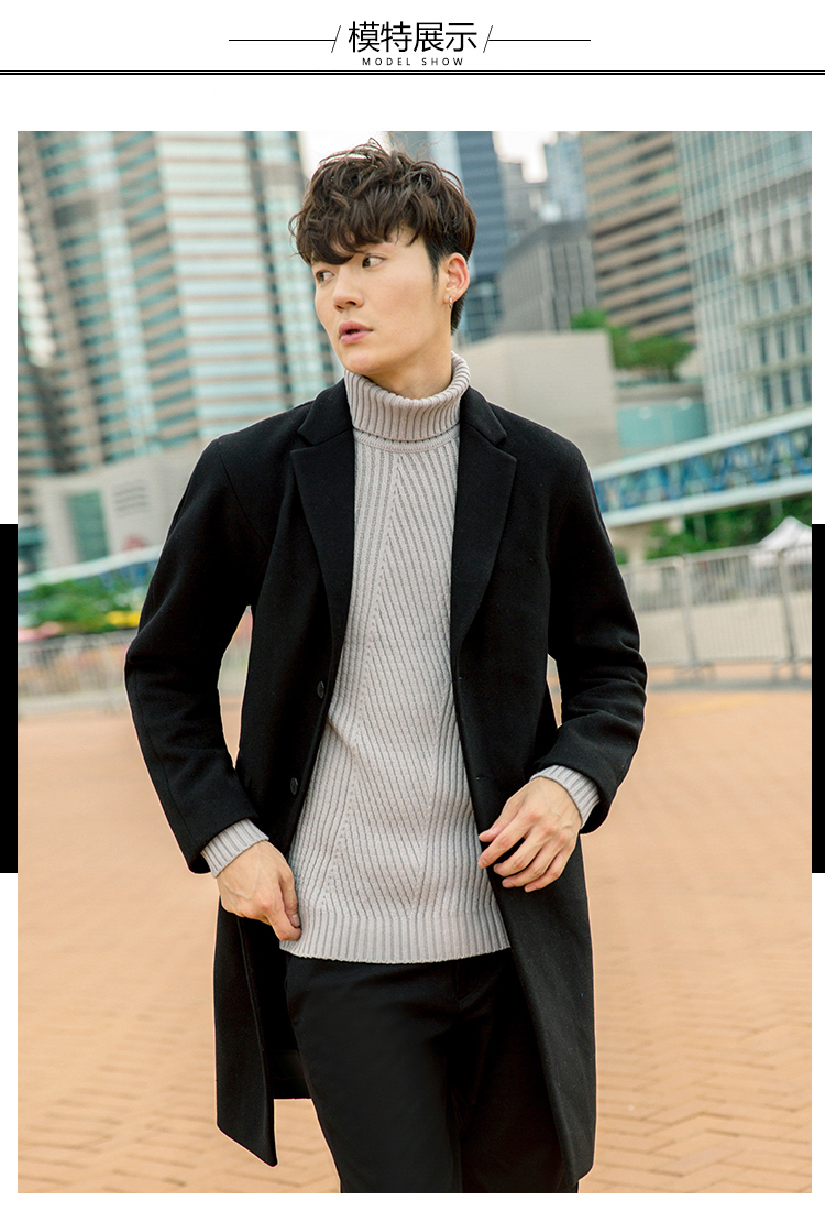 Carbine nam Slim Fit áo khoác phù hợp với cổ áo Hàn Quốc đen dài Wool Coat mùa thu và mùa đông