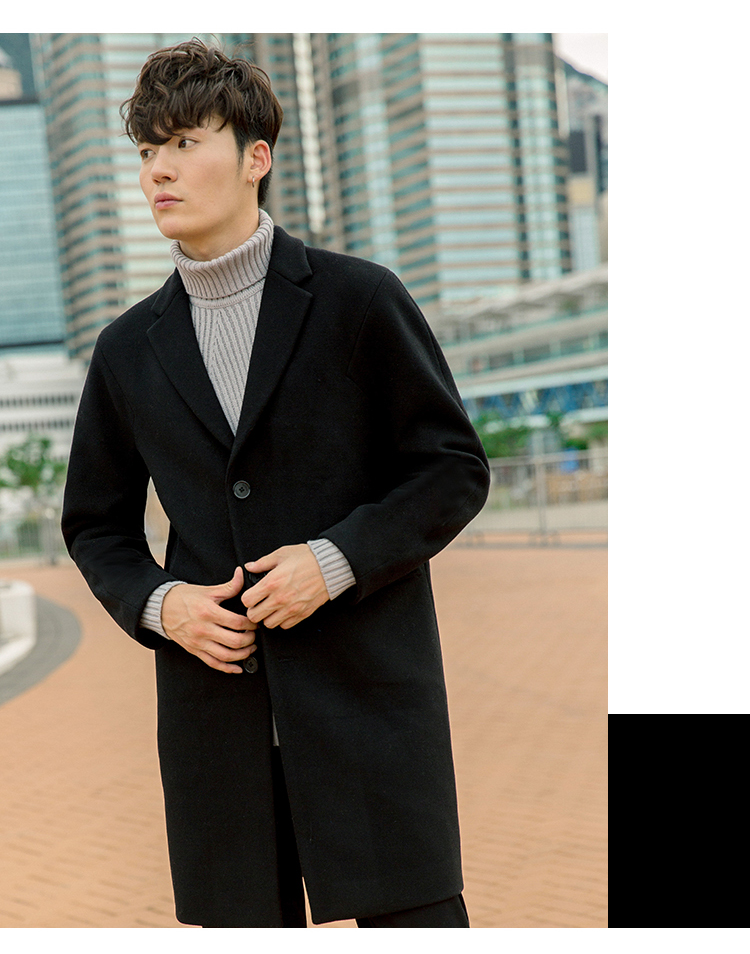 Carbine nam Slim Fit áo khoác phù hợp với cổ áo Hàn Quốc đen dài Wool Coat mùa thu và mùa đông