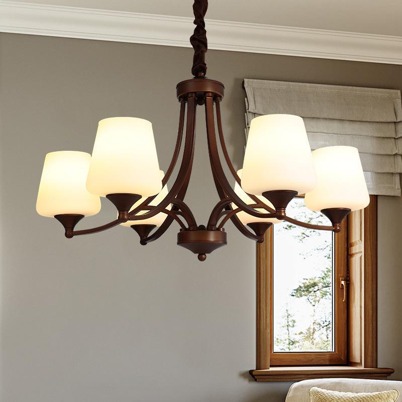 American-Style Mid-Century Retro European Wrought Iron Simple Chandelier Living Room Dining Room Bedroom Lighting Rural Self-Built House Hall Light Ly