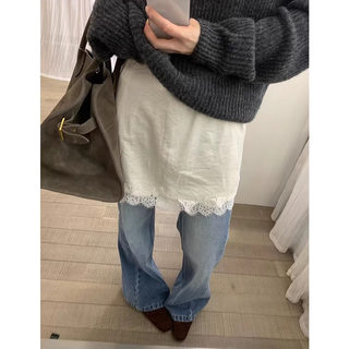 Jupe à bretelles en satin épissé en dentelle dongdaemun coréenne pour femmes, robe ample et polyvalente avec atmosphère