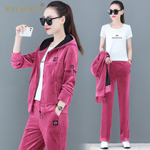 Rsemnia corduroy fashion set female 2020 Korean sports leisure loose age wear three sets tide