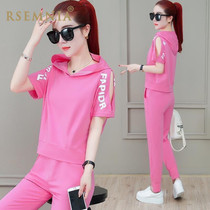 Rsemnia sports suit short sleeve women fashion loose 2021 summer new hooded ins tide casual two-piece set