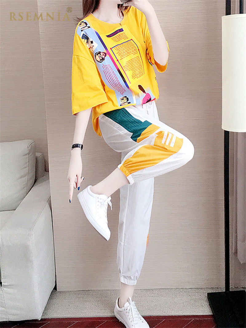 Rsemnia Korean Version New Sports Suit Women Loose Blouse Foreign Pie Hip Hop Pants Fashion Casual Two-piece Style