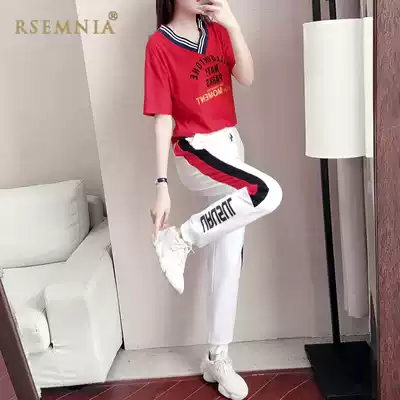 Rsemnia Japanese new sports suit women fashion temperament V collar short sleeve trousers casual loose two-piece tide