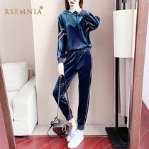 Rsemnia hooded gold velvet sports suit women plus velvet two-piece fashion loose foreign style casual wild tide