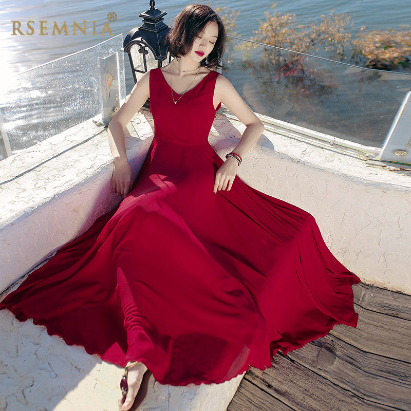 2021 New Women's Long Skirt Red Sexy French Vintage Haute Couture Dress Seaside Resort Beach Skirt