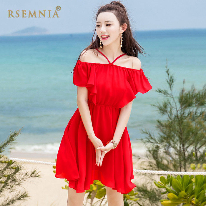 Rsemnia Little Fresh Beach Short Skirt Beach Seaside Holiday Small Subocean Dress High Waist Display Slim Short Beach Skirt